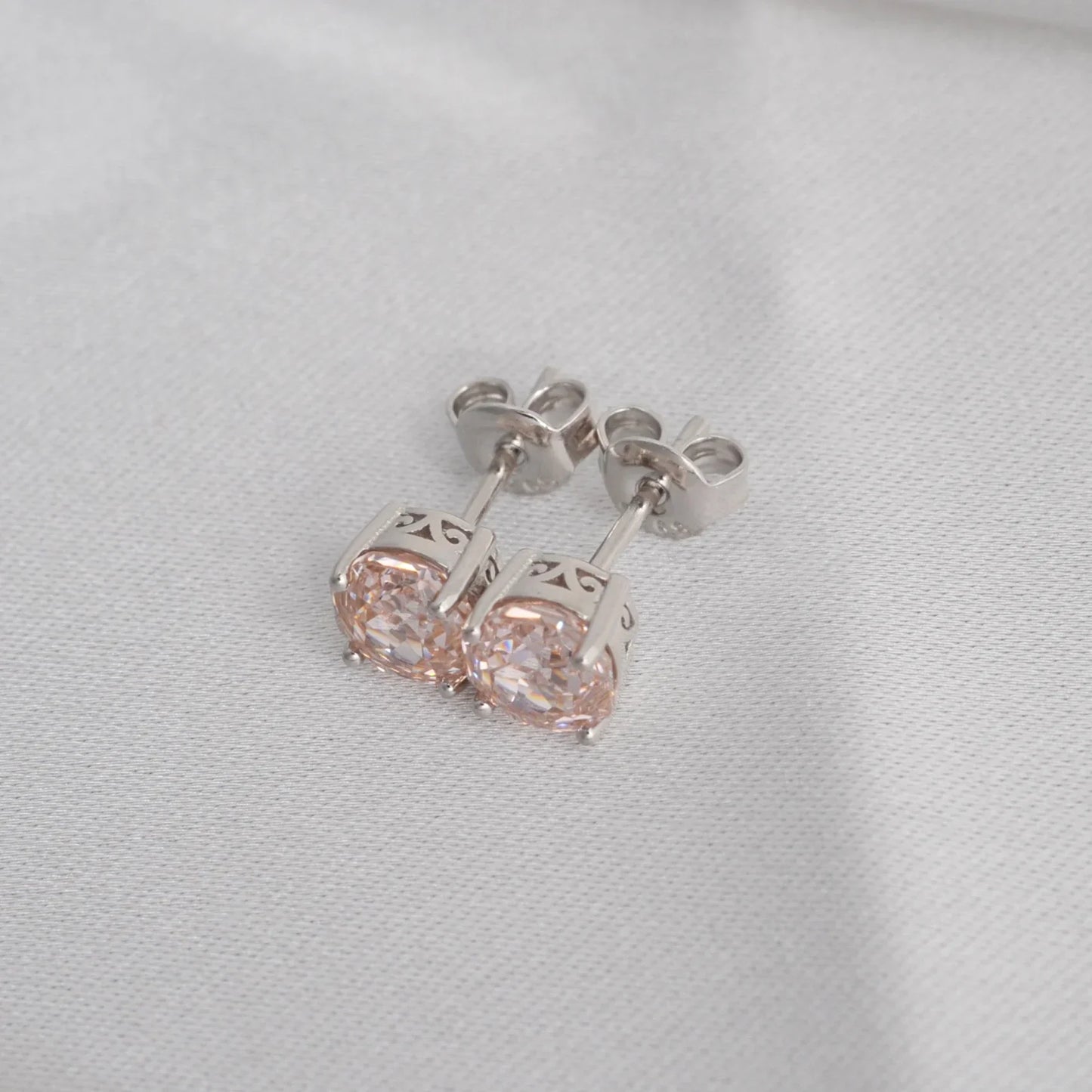 Potiy Rose Cut Octagon Morganite Pink Stud Earrings, 1.5ct Cubic Zirconia 925 Sterling Silver Earrings for Women Mother Day