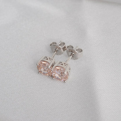 Potiy Rose Cut Octagon Morganite Pink Stud Earrings, 1.5ct Cubic Zirconia 925 Sterling Silver Earrings for Women Mother Day