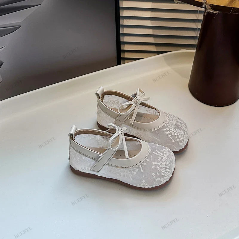 Hot Sale Princess Summer Fashion Bow Embroidery Cute Breathable Baby Girls Lightweight Ballet Flats School Kids Walking Shoes