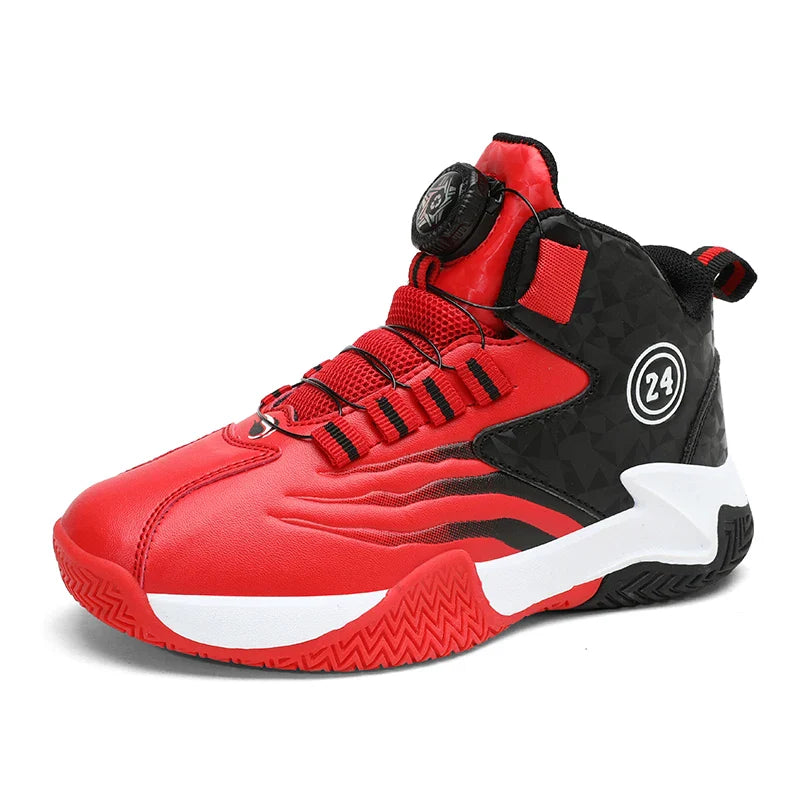 Kids Basketball Shoes Boys Rotary Buckle Sneakers Non-slip Child Trainer Basket Shoes Outdoor Children Sport Running Footwear