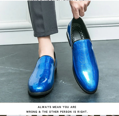 Patent leather bright casual leather shoes set feet a slip-on lazy people work business British windbean men's shoes size 46