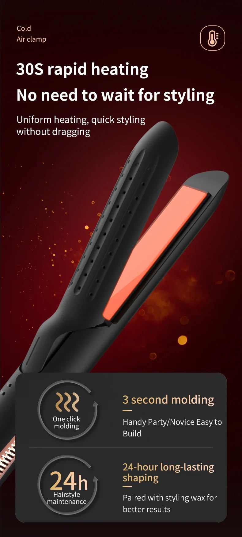 Professional 2-in-1 Hair Styler Curling Wand Straightener Negative lon Ceramic Plates Adjustable Temperature Salon Home