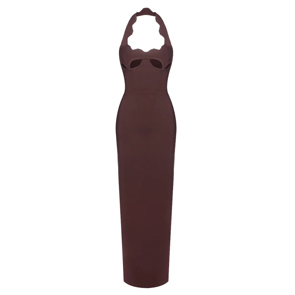 Black Halter Elegant Dress For Women 2025 New Summer Evening Party Celebrity Bodycon Long Dress Red Brown Prom Vestido