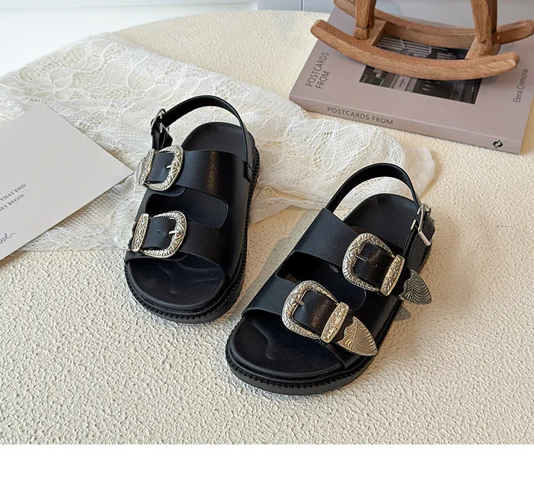 Children Sandals for Girls 2025 Summer New Fashion Korean Style Soft Bottom Anti-slippery Versatile Princess Outside Beach Shoes
