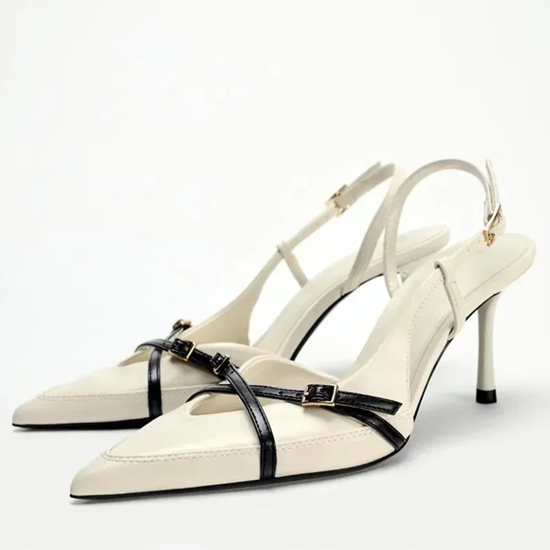 Sexy Pointy Toe Cross Buckle Strap Women Pumps Summer White Elegant Slingbacks Heels for Women Luxury Designer Heeled Sandals