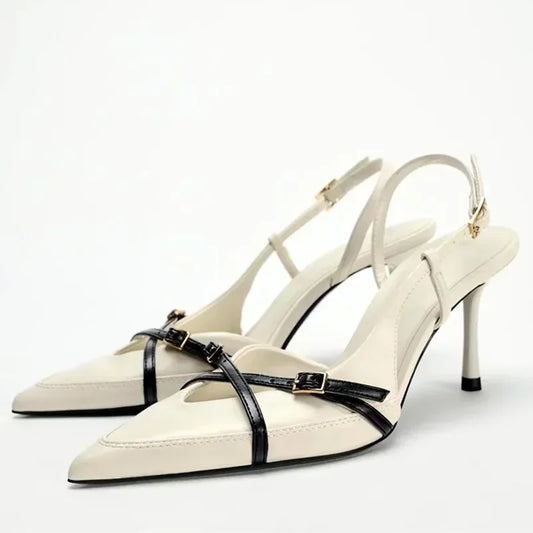 Sexy Pointy Toe Cross Buckle Strap Women Pumps Summer White Elegant Slingbacks Heels for Women Luxury Designer Heeled Sandals