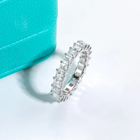 3mm Princess Cut D Color Moissanite Eternity Band 925 Sterling Silver 18k Gold Plated Wedding Rings Jewelry Wholesale