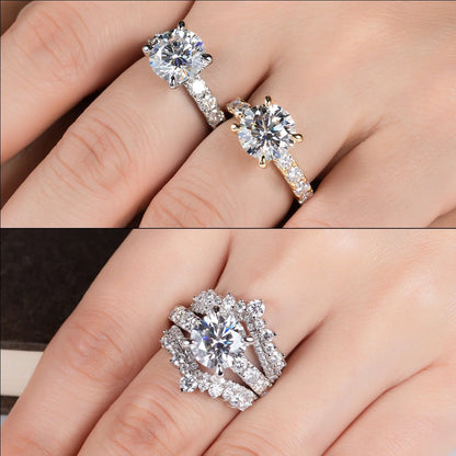 4.3cttw D Color Moissanite Engagement Rings 925 Sterling Silver 18k Gold Plated Lab Created Diamond Wedding Band Rings