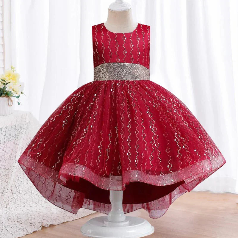 Summer Children's Wedding Celebration Party Evening Dress Sleeveless Sequins Formal Ball Birthday Party Girl Princess Dress
