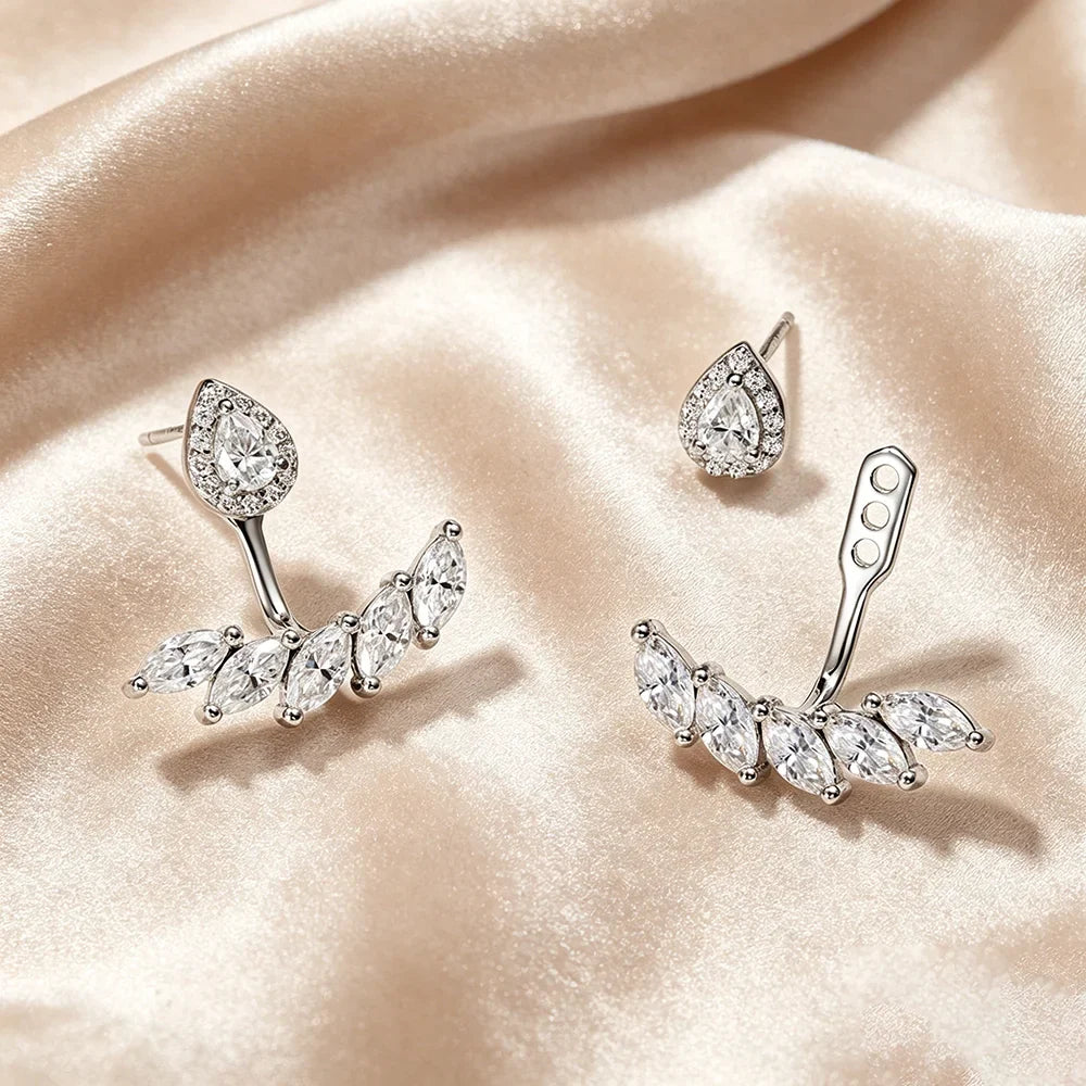 Marquise/Pear Cur Full Moissanite Stud Earrings with Certificate S925 Silver Detachable Jackets Earcuff Drop Earring for Women