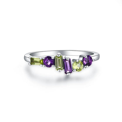 Minimalist Natural Amethyst Peridot Ring 925 Sterling Silver for Women Men Fine Wedding Party Wear Jewelry Gifts