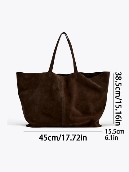 Ladies' single-shoulder bag, cowhide handbag, super large capacity shopping bag, solid-color single-shoulder tote bag, a gift fo