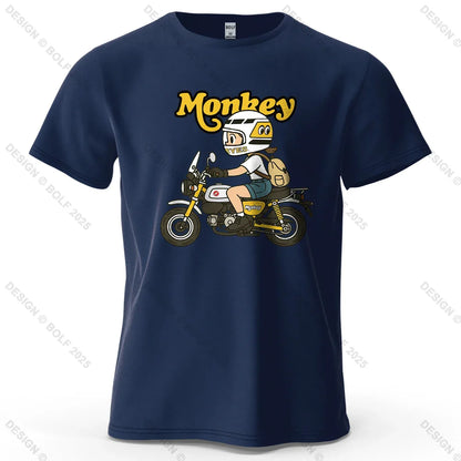 Men's Monkey Motorcycle Graphic Short Sleeve T-Shirt 100% Cotton Cartoon Printed Tops Tee for Women Summer Casual Sportswear