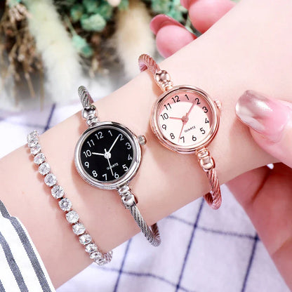Women Watches Small Gold Bangle Bracelet Watch Stainless Steel Retro Ladies Quartz Wristwatch Clock Fashion Dress Watch