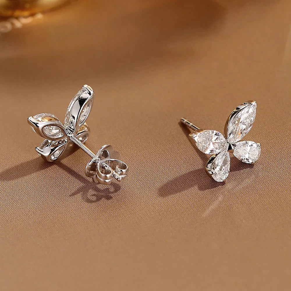 Butterfly Moissanite Stud Earrings for Women  925 Sterling Silver 0.3CT Pear/Marquise Cut Diamond Ear StudsCertified Certificate