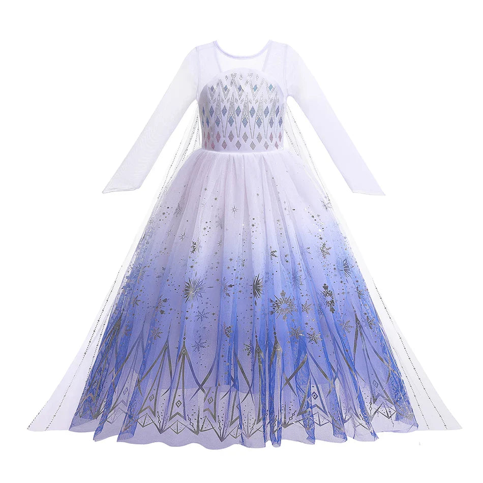 2PCS LED Light Up Snow Queen Costume for Kids Girl Elsa Birthday Party Luxury Princess Cosplay Children Carnival Clothing Outfit