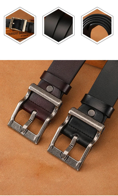 3.8cm Wide Men's Belt 110cm 120cm 130cm High-Quality Leather Belt Men's Retro Pure Cowhide Alloy Pin Buckle Jeans Men's Belt
