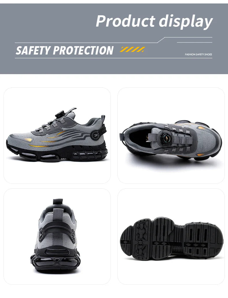Big Size Men and Women Rotary Buckle Work Safety Shoes Men Air Soft Sole Lightweight Sneakers Protective Fashion Work Shoes