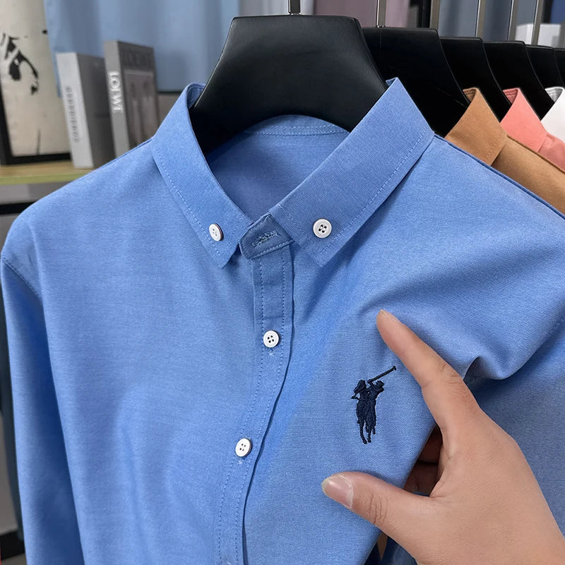 Luxury Goods High-end Embroidery 100% Pure Cotton Long Sleeved Shirt Men's New Shirt Men's Casual Loose Top Business Men