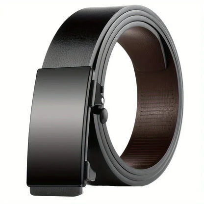 Men Leather Belt Black Metal Toothless Automatic Buckle Business Casual PU Leather Men's Fashion High Quality Belt