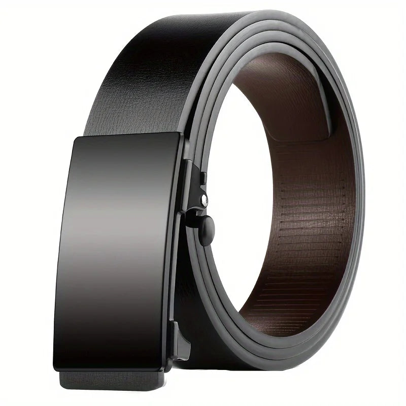 Men Leather Belt Black Metal Toothless Automatic Buckle Business Casual PU Leather Men's Fashion High Quality Belt