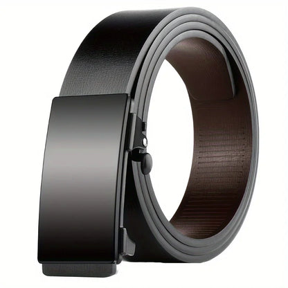 Men Leather Belt Black Metal Toothless Automatic Buckle Business Casual PU Leather Men's Fashion High Quality Belt