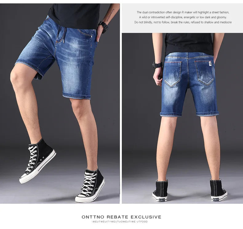 large size men's denim shorts oversized men's elastic waist knee length summer loose shorts men plus size 5XL 9XL 8XL 7XL 190KG