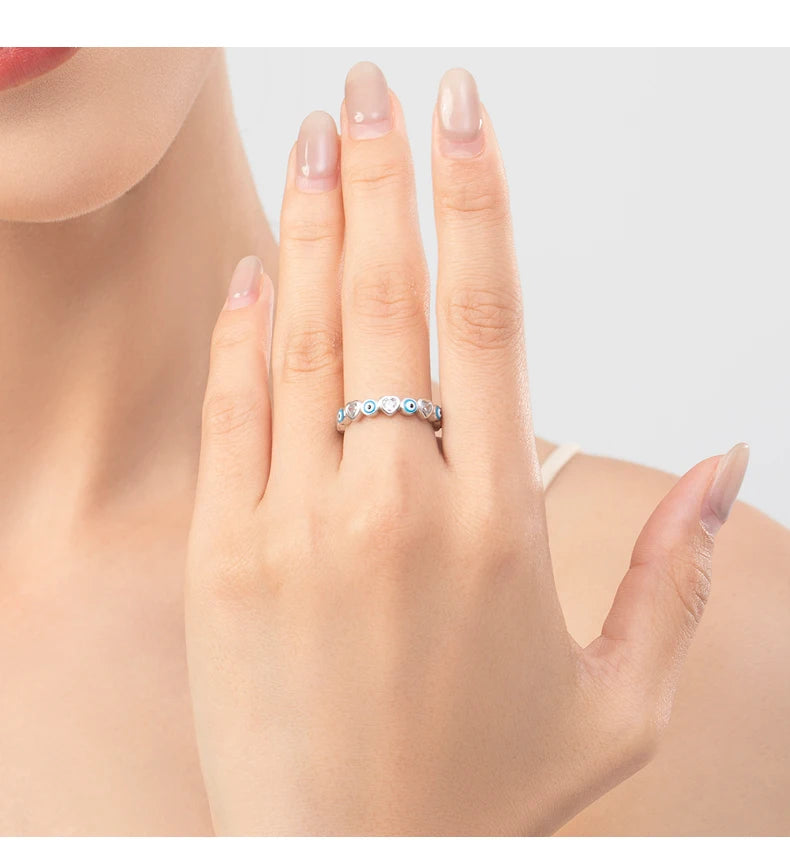 925 Sterling Silver Cute Blue Ghost Eyes Ring Sparkling Clear Cubic Zirconia For Women Fine Fashion Jewelry Birthday Gift