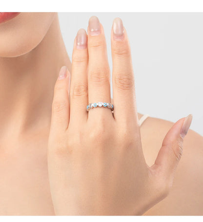 925 Sterling Silver Cute Blue Ghost Eyes Ring Sparkling Clear Cubic Zirconia For Women Fine Fashion Jewelry Birthday Gift