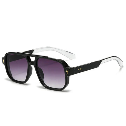 Vintage Double Bridges Men Square Sunglasses Fashion Clear Ocean Lens Eyewear Women Trending Rivets Sun Glasses UV400