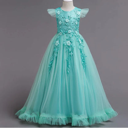 Princess Mesh Dress 4-14y Girl Christmas Winter Party Clothing Kids Sequin Wedding Dresses Children Spring Autumn Prom Costume