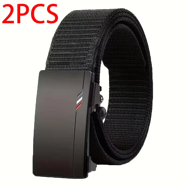2Pcs Fashion Business Men's Belt Genuine Luxury Brand Leisure Belt Automatic Buckle Belt Canvas Belt With Cargo Pants Jeans Belt