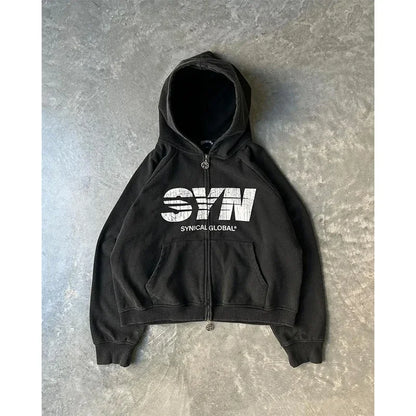 Zipper Hoodie Y2K Harajuku goth Long Sleeve Sweatshirt Oversized Hooded Jacket Gothic Loose Streetwear Skull Anime Men Women