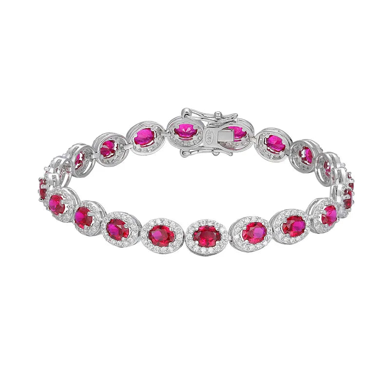 Luxury S925 Sterling Silver Full Ruby Tennis Bracelet for Women Party Fine Jewelry Lab Grown Gemstones Hand Link Bracelets