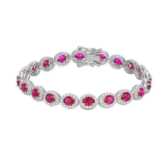 2023 New In Real S925 Sterling Silver Full Ruby Link Bracelet for Women Lab Grown Gemstones Bracelets Party Fine Jewelry