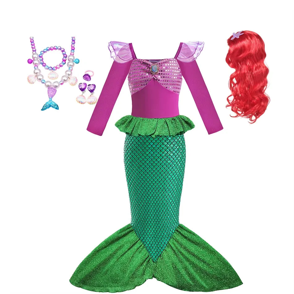 Ariel Girls Dress Short Sleeve Tulle Cosplay Princess Costume Carnival Party Girl Princess Dress Party Dresses For Girls
