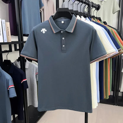 Men's High-End Luxury Brand Logo-Stamped Casual Polo Shirt Summer New Golf Breathable Business Short-Sleeve T-Shirt