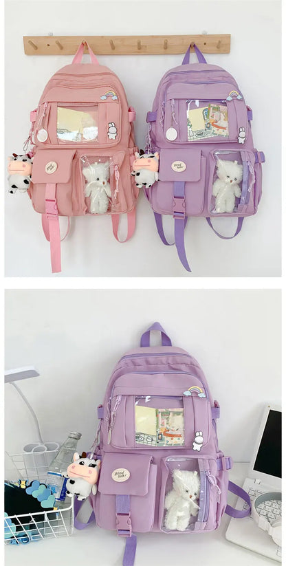 New Cute Nylon Backpack Suitable for Young Girls, Female Students, and Ladies, Multi-Pocket Student Backpack