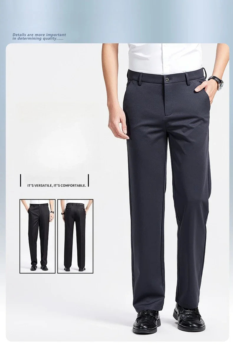 Men Spring Summer Thin Formal Dress Pants High Quality Elastic Waist Business Casual Suit Trousers Work Office Black Long Pants