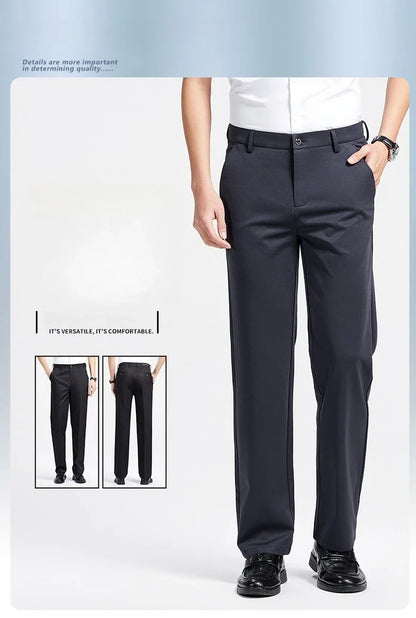 Men Spring Summer Thin Formal Dress Pants High Quality Elastic Waist Business Casual Suit Trousers Work Office Black Long Pants