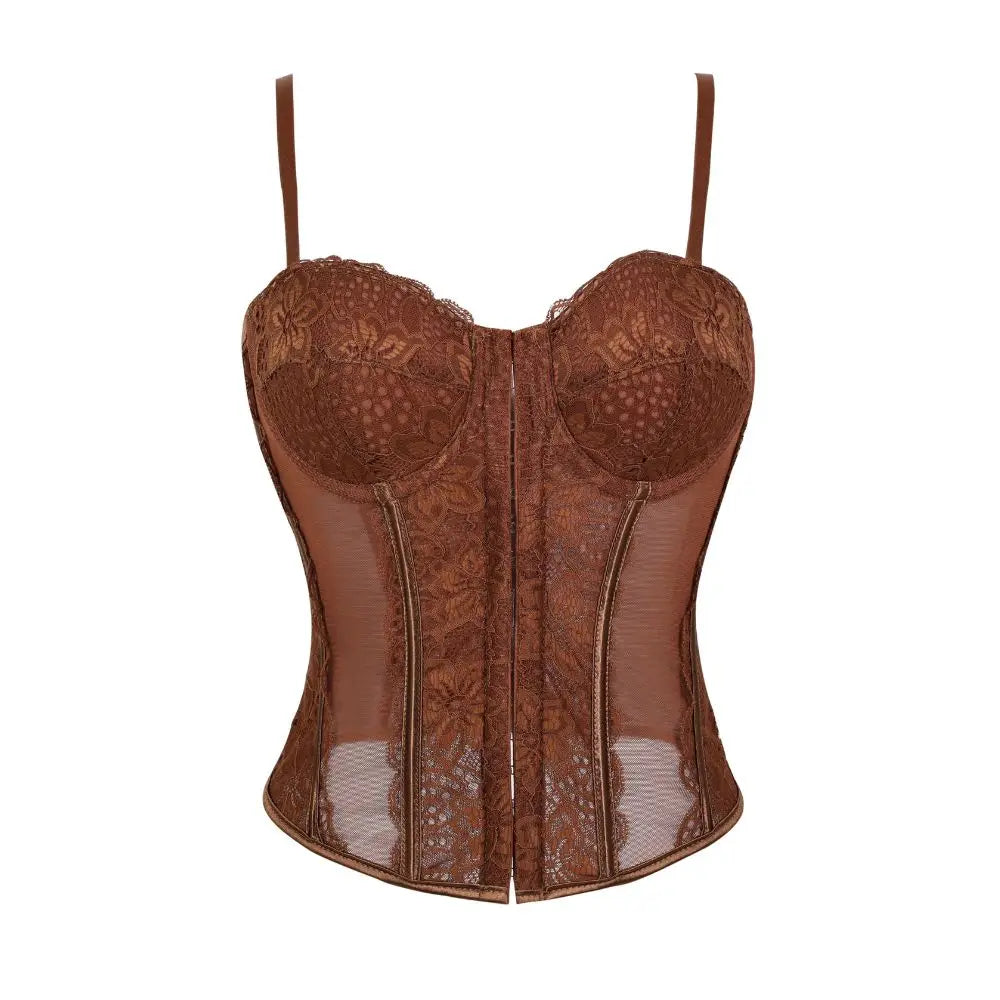 Lace-trimmed top sheer sensual padded corset corset halter top for women