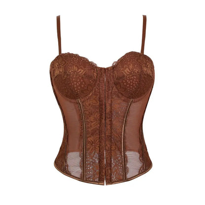 Lace-trimmed top sheer sensual padded corset corset halter top for women
