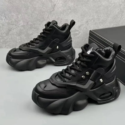 Men's Boots High Top  New Trend Wear-resistant Synthetic Leather Boots Casual Lace Up Height Increasing Fashion Boots 2025