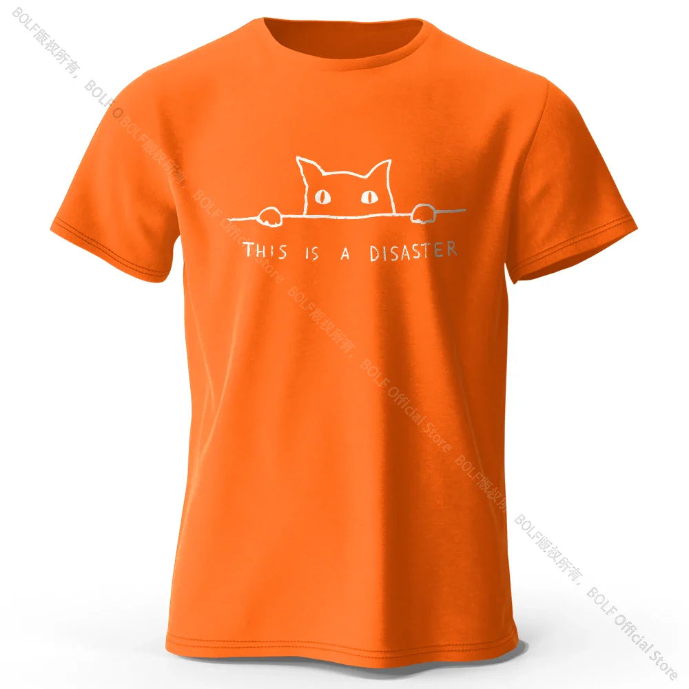 Minimalist Line Art Cat Print 100% Cotton T-Shirt, Soft & Breathable Round Neck Short Sleeve Tee, Unisex Simple & Stylish