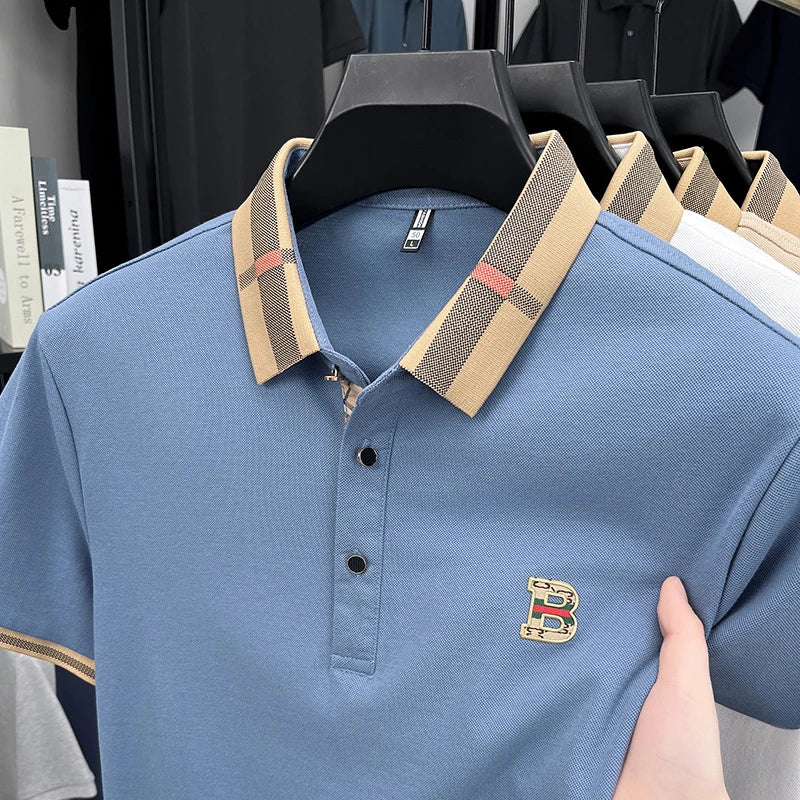 Bestselling brand summer new 100% pure cotton comfortable polo shirt fashionable men's classic letter badge casual short sleeve