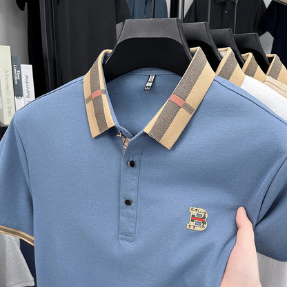 Bestselling brand summer new 100% pure cotton comfortable polo shirt fashionable men's classic letter badge casual short sleeve
