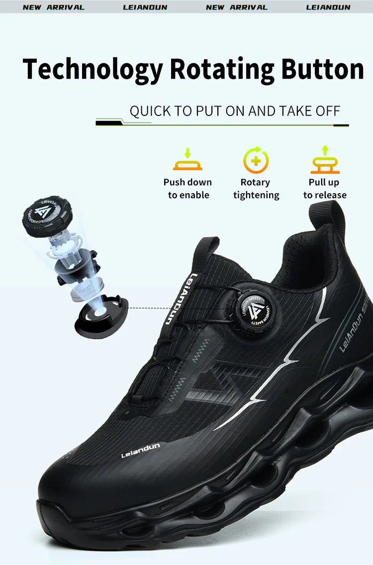 Rotary Button Design for Professional Use Men's Safety Work Shoes Anti-Impact Anti-Piercing Fashionable Sports Style