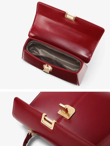 Genuine Leather Handbag with Scarf | Luxury Designer Trendy Shoulder Bag Solid Color Commuting Bag | bags for women gift