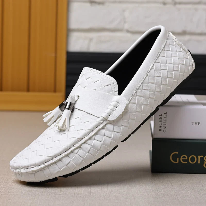 White Loafers Men Handmade PU Leather Loafers Shoes Slip on Casual Driving Flats Comfortable Moccasins Size 48 Men Shoes