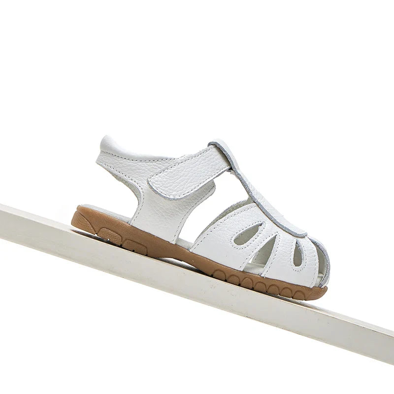 Full Genuine leather Soft sole Girls flat Sandals closed toe kids girls summer shoes